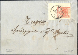 Cover 1854, Lettera Da Padova Del 26.7 Per Treviso Affrancata Con 15 C. Rosa Vermiglio III Tipo Carta A Macchina, Angolo - Lombardo-Vénétie