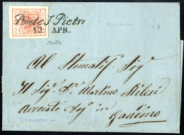 Cover 1854, Lettera Da Ponte S. Pietro (Cor. Punti 4) Del 12.4 Per Gandino Affrancata Con 15 C. Rosso III Tipo Carta A M - Lombardy-Venetia