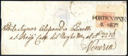 Cover 1854, Lettera Da Pordenone Del 4.9 Per Venezia Affrancata Con 15 C. Angolo Di Foglio Inferiore Destro Con Punto Di - Lombardije-Venetië