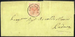Cover 1855, Lettera Da Cologna Del 5.8 Per Padova Affrancata Con 15 C. Rosa III Tipo, Letterina Verde, Sass. 20 - Lombardo-Veneto