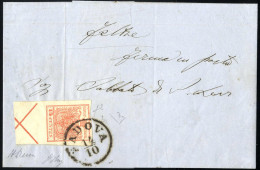 Cover 1855, Lettera Da Padova Del 14.10 Per Feltre Affrancata Con 15 C. Rosa Vermiglio III Tipo Carta A Macchina, Bordo  - Lombardy-Venetia