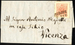 Cover 1855, Lettera Da Padova Del 2.11 Per Vicenza Affrancata Con 15 C. Rosso Vermiglio III Tipo Carta A Macchina, Margi - Lombardo-Veneto