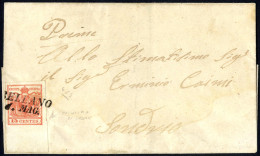 Cover 1856, Lettera Da Bellano (SI Punti 4) Del 1.5 Per Sondrio Affrancata Con 15 C. Rosso III Tipo Carta A Macchina, Bo - Lombardije-Venetië