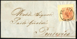 Cover 1856, Lettera Da Brescia Del 22.11 Per Pontevico Affrancata Con 15 C. Rosso III Tipo Carta A Macchina, Angolo Di F - Lombardije-Venetië