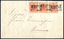 Cover 1857, Lettera Da Udine (SD Punti 9) Del 4.3 Per Vienna Affrancata Con Striscia Di Tre 3 Kreuzer Rosso Carta A Macc - Lombardo-Venetien