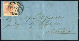 Cover 1858, Lettera Da Sermide Il 10.10 Per Mantova Affrancata Con 15 C. Rosa (bordo Di Foglio A Destra) III Tipo Carta  - Lombardo-Venetien