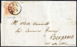 Cover 1856, Lettera Da Milano Del 24.5 Per Bergamo Affrancata Con 15 C. Rosa III Tipo Carta A Macchina, Spazio Tipografi - Lombardy-Venetia