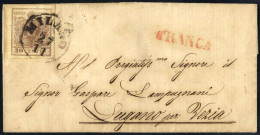 Cover 1855, Lettera Da Milano Del 27.11 Per Lugano Affrancata Con 30 C. Bruno II Tipo Carta A Macchina, Sass. 21 - Lombardo-Vénétie