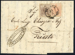 Cover 1856, Lettera Da Verona Del 23.3 Per Trieste Affrancata Con 15 C. Rosa E 30 C. Bruno Carta A Macchina, Sass. 20,21 - Lombardy-Venetia