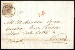 Cover 1857, Lettera Da Como Del 29.1 Per Novara Affrancata Con 30 C. Bruno Grigiastro II Tipo Carta A Macchina, Cert. So - Lombardo-Venetien