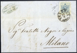 Cover 1858, Lettera Da Venezia Del 13.2 Per Milano Affrancata Con 45 C. Azzurro III Tipo Carta A Macchina, Firmata Soran - Lombardije-Venetië