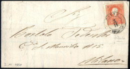 Cover 1858, Lettera Da Pavia Del 2.11 Secondo Giorno D'uso Per Milano Affrancata Con 5 S. Rosso Chiaro I Tipo, Cert. Sot - Lombardije-Venetië