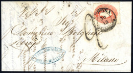 Cover 1861, Lettera Da Verona Il 30.12 Per Milano Affrancata Con 5 S. Rosso III Emissione, La Tassa Tocca Anche Il Franc - Lombardo-Venetien