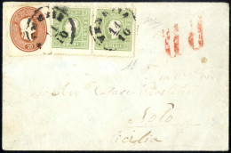 Cover 1863, Lettera Da Venezia Del 11.10 Per Noto Affrancata Con 5 S. Rosso III Emissione E Coppia 3 S. Verde Giallo, Fi - Lombardo-Vénétie