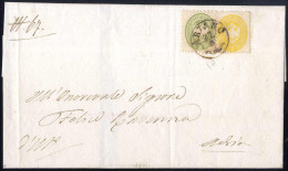 Cover 1864, Ariano, CO Punti 6, Lettera Del 27.5 Per Adria Affrancata Con 2 S. Giallo Dent. 14 E 3 S. Verde Dent. 9½, Fi - Lombardo-Veneto