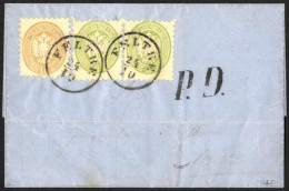 Cover 1865, Lettera Da Feltre Il 24.10 Affrancata Con Due 3 S. Verde E Un 15 S. Bruno Dent. 9½, Sass. 42,45 / 1600,- - Lombardo-Veneto