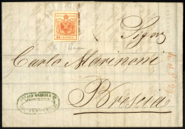 Cover 1853, Lettera Da Verona Il 24.9 Per Brescia Affrancata Con Tre 15 C. Vermiglio Carta Spessa A Macchina, Falsi Per  - Lombardy-Venetia