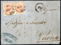 Piece/cover 1857/58, Soprascritta Da Milano Il 5.2 Per Verona Affrancata Con Due 15 C. Rosa Vermiglio I Tipo Carta A Mac - Lombardy-Venetia