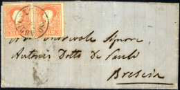 Cover Abbiategrasso, C1 Punti 11, Lettera Del 31.3.1859 Per Brescia Affrancata Con Due 5 S. Rosso Chiaro I Tipo, Cert. E - Lombardy-Venetia