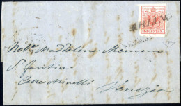 Cover Ariano, (SI S.d. Punti 13) Lettera Del 3.8.1850 Per Venezia Affrancata Con 15 C. Rosso I Tipo Prima Tiratura Carta - Lombardo-Vénétie