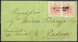 Cover Auronzo, (SI Punti 8) Lettera (verde) Del 20.7.1856 Per Padova Affrancata Con Coppia 15 C. Rosso Salmone III Tipo  - Lombardy-Venetia