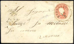 Cover Bardolino, C1 Punti 4, Lettera Del 14.3.1863 Per Verona Affrancata Con 5 S. Rosso Terza Emissione, Firmata Raybaud - Lombardy-Venetia
