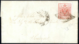 Cover Bergamo, M Punti R2, Lettera Del 10.7.1850 Per Soncino Affrancata Con 15 C. Rosso I Tipo Prima Tiratura Carta A Ma - Lombardy-Venetia