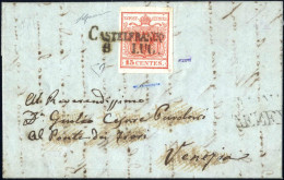 Cover Castelfranco, (SD Lg. Punti 10) Lettera Del 8.7.1850 Per Venezia Affrancata Con 15 C. Rosso I Tipo Prima Tiratura  - Lombardy-Venetia