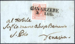 Cover Cavarzere, (SD C Integra Punti 9) Lettera Del 2.7.1850 Per Venezia Affrancata Con 15 C. Rosso I Tipo Prima Tiratur - Lombardy-Venetia