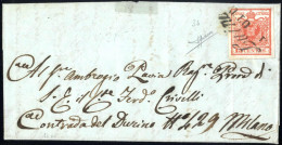 Cover Luino, Cor. Punti 13, Lettera Del 1.10.1851 Per Milano Affrancata Con 15 C. Rosso Carminio I Tipo Prima Tiratura C - Lombardo-Veneto