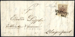 Cover Maniago, SD Punti 5, Lettera Del 5.5.1852 Per Klagenfurt (Austria) Affrancata Con 30 C. Bruno I Tipo Carta A Mano, - Lombardo-Venetien