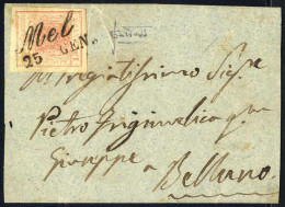 Cover Mel, (Cor. Punti 7) Minilettera Del 25.1 Per Belluno Affrancata Con 15 C. Rosa, Firmata Sottoriva, Sass. 800,-++ - Lombardo-Veneto