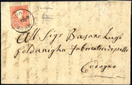 Cover Melegnano, (C1 Punti 11) Lettera Del 3.4.1859 Per Codogno Affrancata Con 5 S. Rosso II Tipo, Cert. Vaccari E Sotto - Lombardo-Vénétie