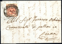Cover Melegnano, C4 Punti 9, Lettera Del 2.12.1852 Per Crema Affrancata Con 15 C. Rosso II Tipo Carta A Mano, Sass. 5 /  - Lombardo-Venetien