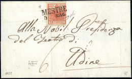 Cover Mestre, (SD Punti R1) Lettera Del 3.5.1851 Per Udine Affrancata Con 15 C. Rosso Vermiglio II Tipo Carta A Mano, Pi - Lombardo-Venetien