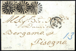 Cover Milano, (M, C1 Punti R3), Lettera Del 21.1.1851 Per Pisogno Affrancata Con Tre 10 C. (due In Nero Ed Uno Grigio Ne - Lombardo-Vénétie