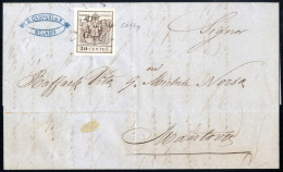 Cover Milano, (SD I Punti 6) Lettera Del 5.6.1850 Quinto Giorno D`uso Per Mantova, Affrancata Con 30 C. Bruno Chiaro I T - Lombardo-Venetien