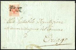 Cover Mirano, SI Azzurro Scuro Punti 12, Lettera Del 6.7.1850 Per Oriago Affrancata Con 15 C. Rosso I Tipo Prima Tiratur - Lombardo-Venetien