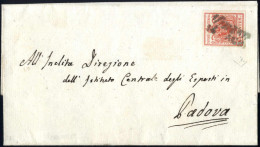 Cover Mirano, SI Lg. Azzurro Nerastro Punti 12, Lettera Del 14.8.1850 Per Padova Affrancata Con 15 C. Rosso I Tipo Prima - Lombardo-Vénétie