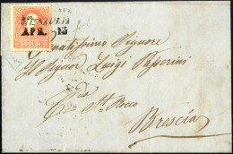 Cover Missaglia, (SI Lg. Punti 13) Del 13.4.1859 Per Brescia Affrancata Con 5 S. Rosso Chiaro I Tipo, Firmato Fiecchi, C - Lombardo-Vénétie