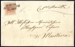 Cover Moglia Di Gonzaga, SI Punti 5, Lettera Del 25.10 Per Mantova Affrancata Con 15 C. Rosso Chiaro III Tipo Carta A Ma - Lombardo-Venetien