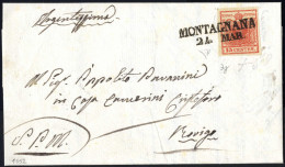 Cover Montagnana, SD Punti 6, Lettera Del 24.3.1852 Per Rovigo Affrancata Con 15 C. Rosso Vermiglio Intenso I Tipo Carta - Lombardo-Venetien