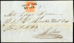 Cover Oggiono, SD Punti 13, Lettera Del 27.4.1859 Per Milano Affrancata Con 5 S. Rosso I Tipo, Cert. Sorani, Sass. 25 /  - Lombardo-Vénétie