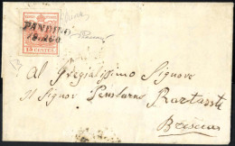 Cover Pandino, SI Punti 12, Lettera Del 18.8.1856 Per Brescia Affrancata Con 15 C. Rosa Salmone III Tipo Carta A Macchin - Lombardy-Venetia