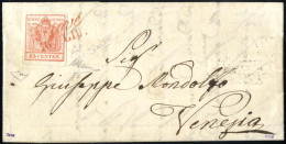 Cover Piove, (Cor. Rosso Punti R2) Lettera Del 16.6.1850 Sedicesimo Giorno D`uso Per Venezia Affrancata Con 15 C. Rosso  - Lombardy-Venetia