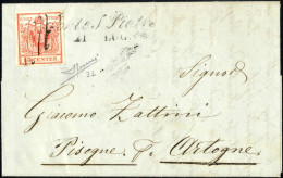 Cover Ponte S. Pietro, Cor. + A Penna Punti 9, Lettera Del 21.7.1850 Per Pisogne Affrancata Con 15 C. Rosso I Tipo Prima - Lombardy-Venetia