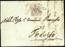 Cover Salò, (SI Azzurro Punti 12) Lettera Del 24.6.1850 Ventiquattresimo Giorno D'uso Per Treviso Affrancata Con 30 C. B - Lombardije-Venetië