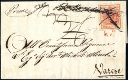 Cover St. Angelo, SD Rosso Punti R4, Lettera Del 24.6.1850 Per Varese Affrancata Con 15 C. Rosso Carminio I Tipo Prima T - Lombardo-Vénétie