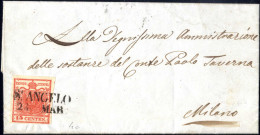 Cover St. Angelo, SD Punti 13, Lettera Del 24.3.1851 Per Milano Affrancata Con 15 C. Rosso Vermiglio Intenso II Tipo Car - Lombardije-Venetië