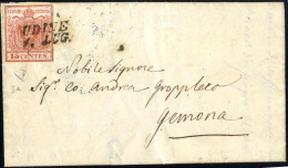 Cover Udine, SI Punti 7, Lettera Del 1.7 Per Gemona, Affrancata Con 15 C. Rosso I Tipo Prima Tiratura Carta A Mano, Tagl - Lombardy-Venetia